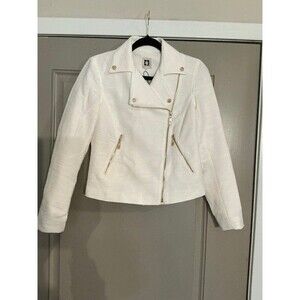 Anne Klein Cream Colored Textured Zip Front Moto Cropped Jacket Sz XS NWT ***